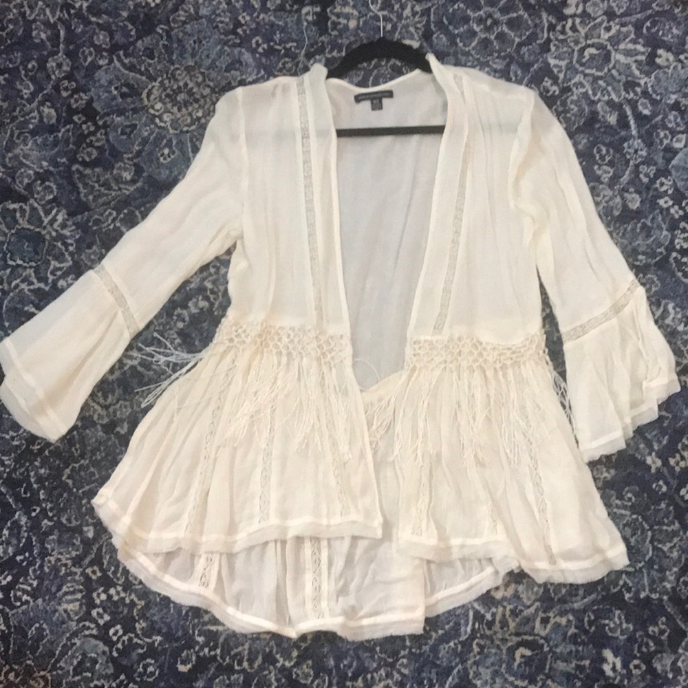 Off-white lace and tassel cover up